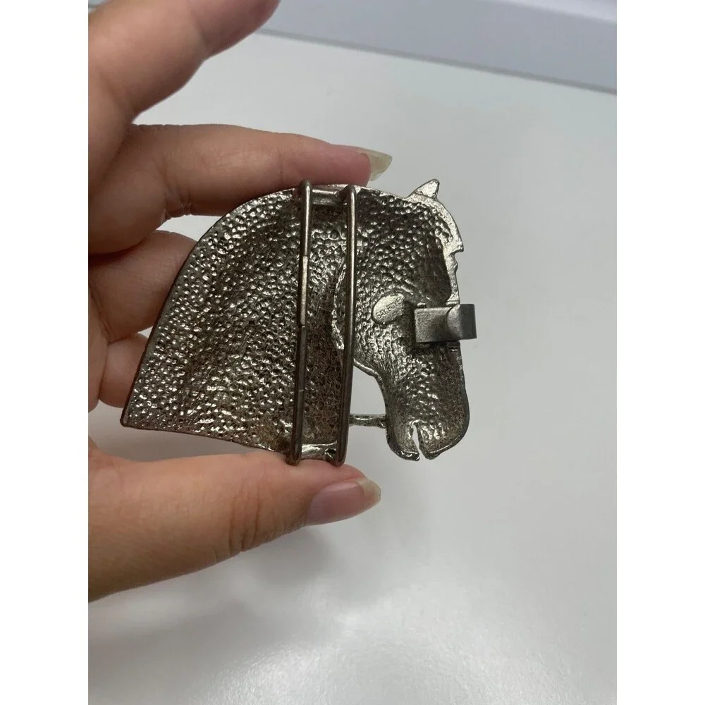 rare! Vintage Gay Boyer silver tone Horse Head Belt Buckle Equestrian